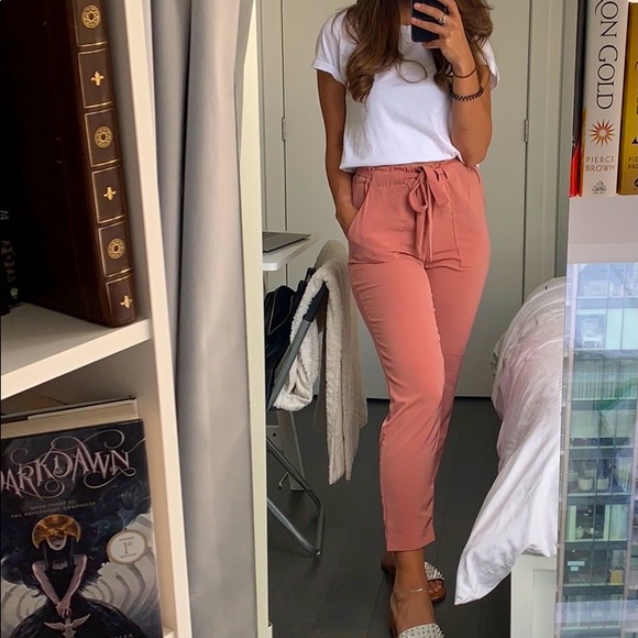 Dynamite Pants - Summer trousers pink high waisted paper bag pants